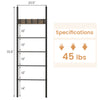 Wall-leaning decorative blanket holder with 5 removable hooks, durable metal frame, ideal for living room or bedroom.