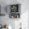 Gray wall-mounted bathroom cabinet with two doors and adjustable shelves, ideal for organized storage in any room.
