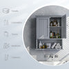 Wall-mounted gray bathroom cabinet with adjustable shelves and doors for organized storage of toiletries and cosmetics.