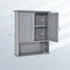 Wall-mounted gray bathroom cabinet with adjustable shelves and two doors, ideal for space-saving storage solutions.