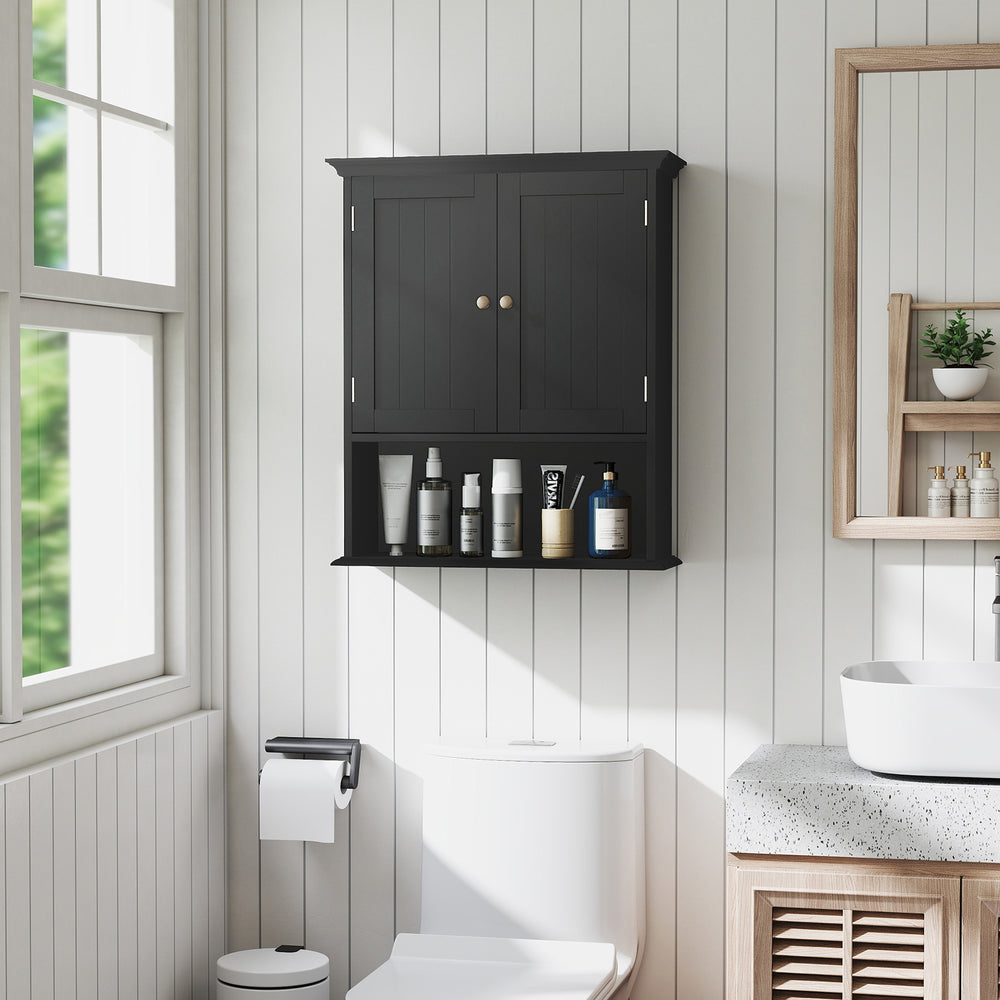 Wall Mount Bathroom Cabinet Storage Organizer with Doors and Shelves-Black - Gallery View 1 of 10