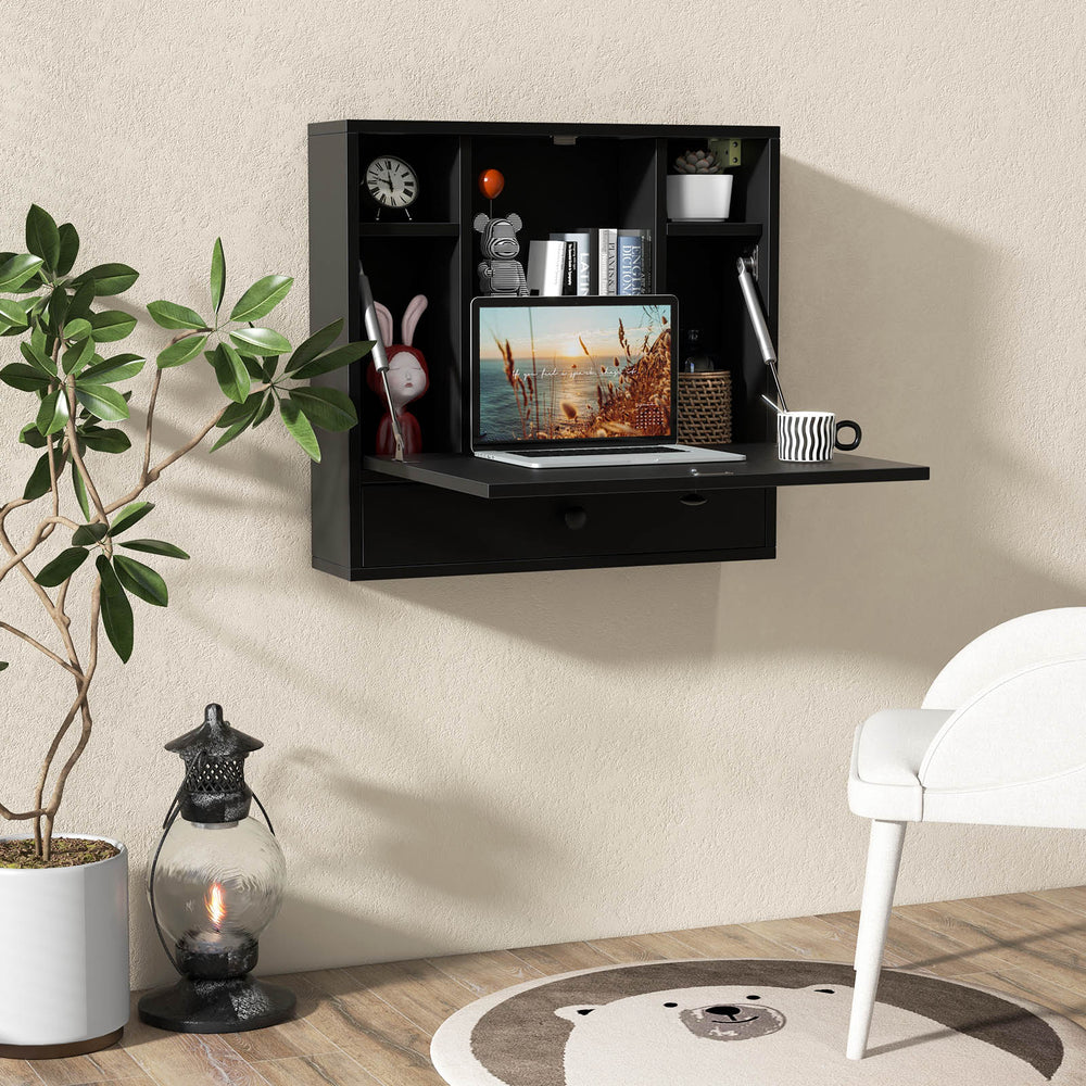 Wall-Mount Floating Desk Foldable Space Saving Laptop Workstation Black - Gallery View 1 of 9