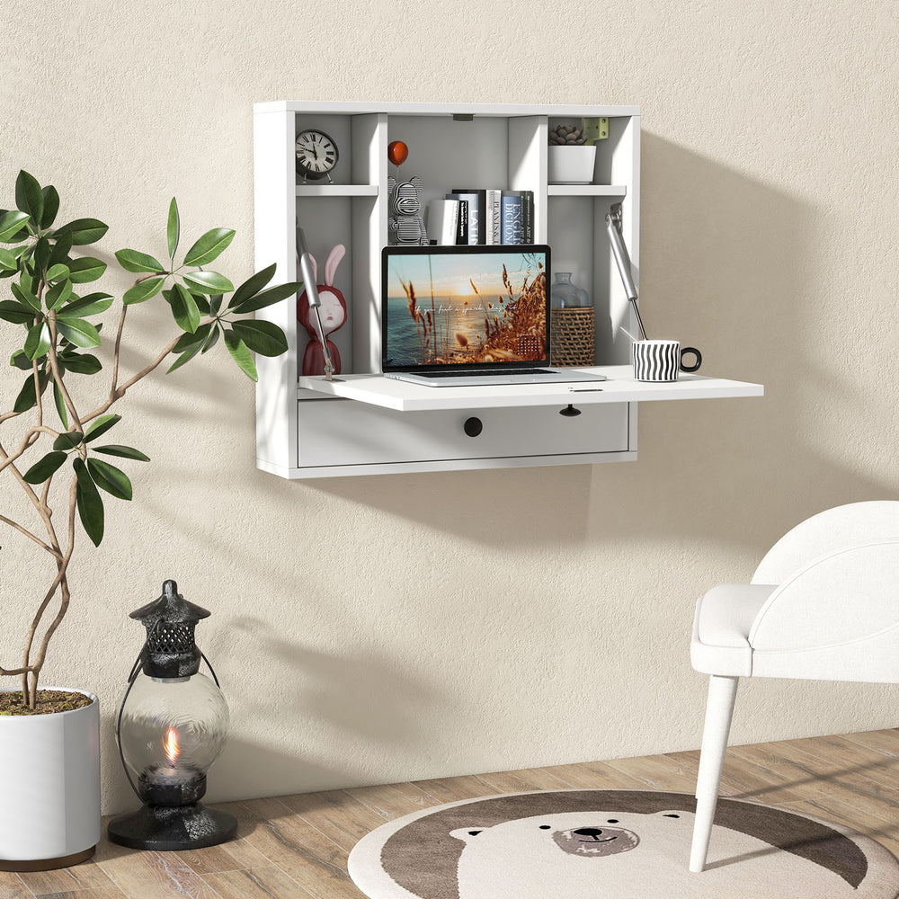 Wall-Mount Floating Desk Foldable Space Saving Laptop Workstation White - Gallery View 1 of 9