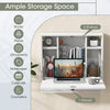 Wall-mounted foldable desk in white with 6 shelves and 1 drawer, ideal for small spaces like living rooms or studies.