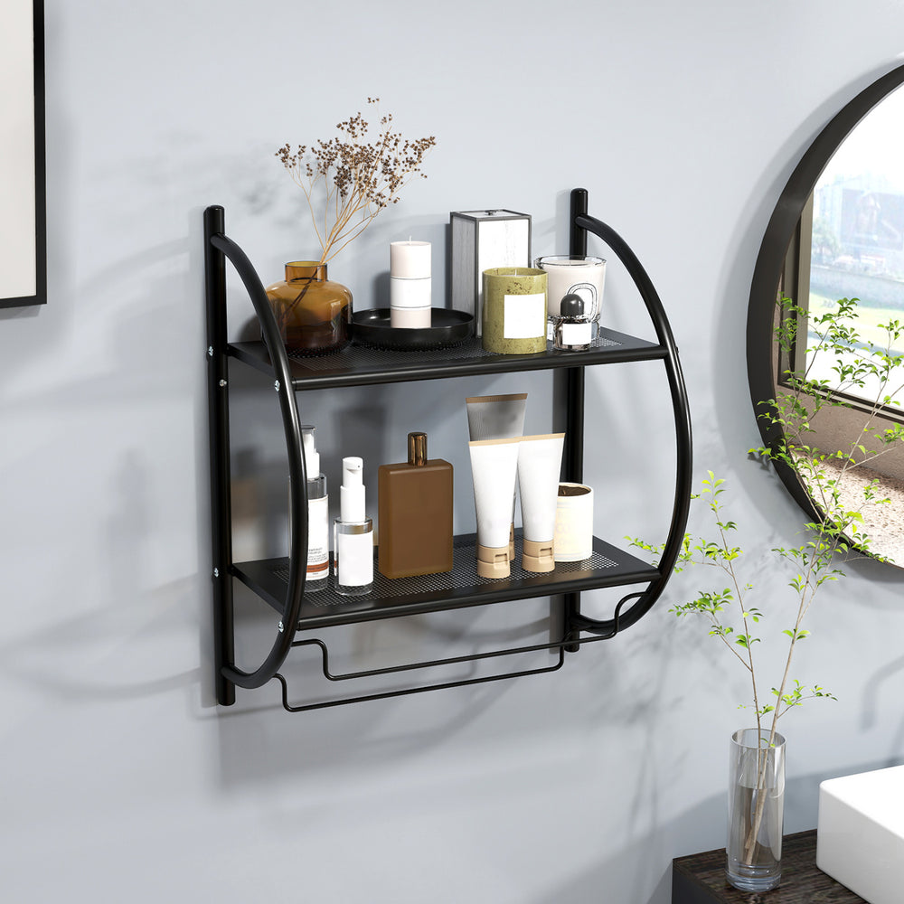 Wall Mounted 2-Tier Bathroom Towel Rack with 2 Towel Bars-Black - Gallery View 1 of 9