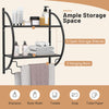 Wall-mounted 2-tier black bathroom towel rack with two towel bars and mesh shelves for organized storage and ventilation.