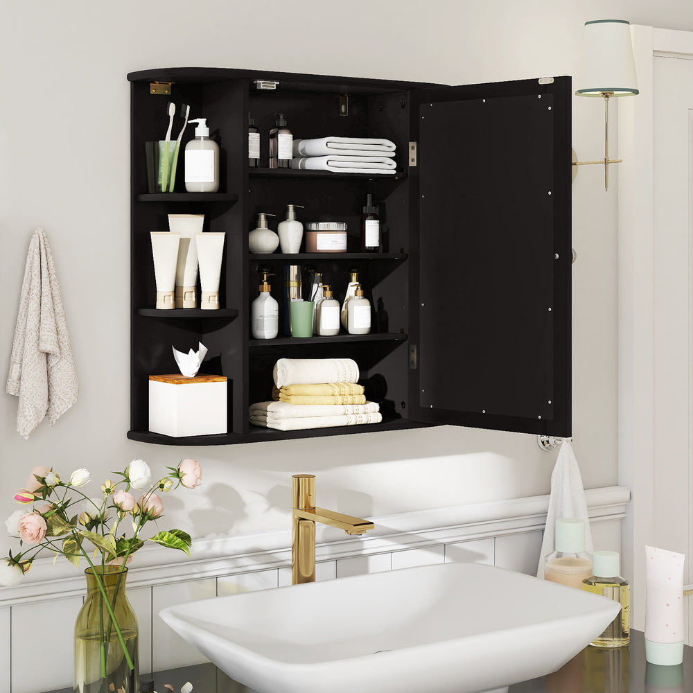Wall-Mounted Bathroom Mirror Cabinet with Storage Shelves-Black - Gallery View 1 of 12