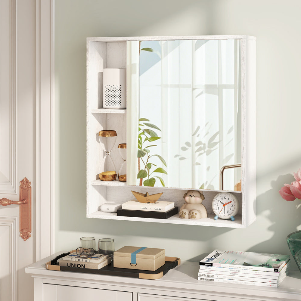 Wall Mounted  Bathroom Cabinet with Mirror Single Door-White - Gallery View 1 of 12