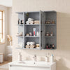Wall-mounted gray bathroom medicine cabinet featuring a mirrored door, 3 compartments, and 6 open shelves for organization.