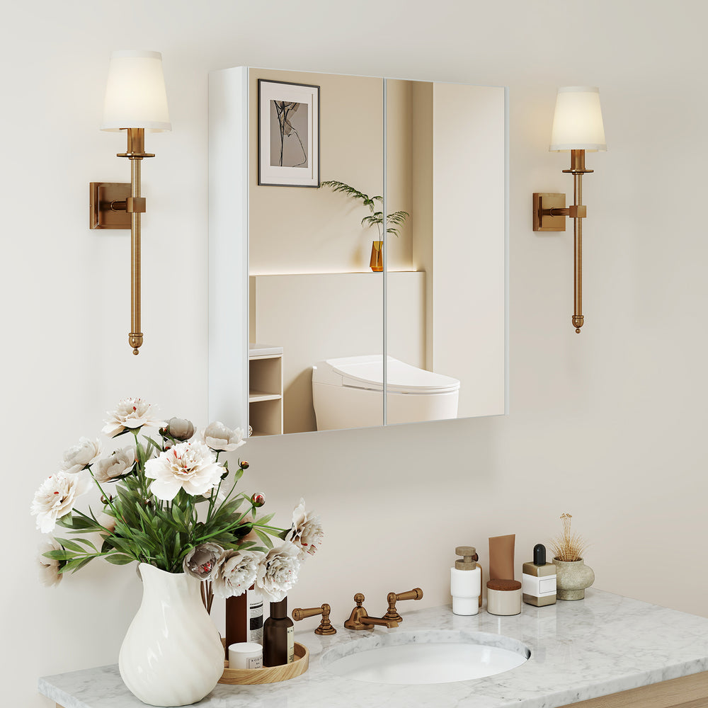 Double Door Bathroom Wall Cabinet with Mirror and Adjustable Shelf - Gallery View 1 of 10