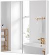Double door bathroom wall cabinet with mirror, adjustable shelf, and modern design for space-saving storage.