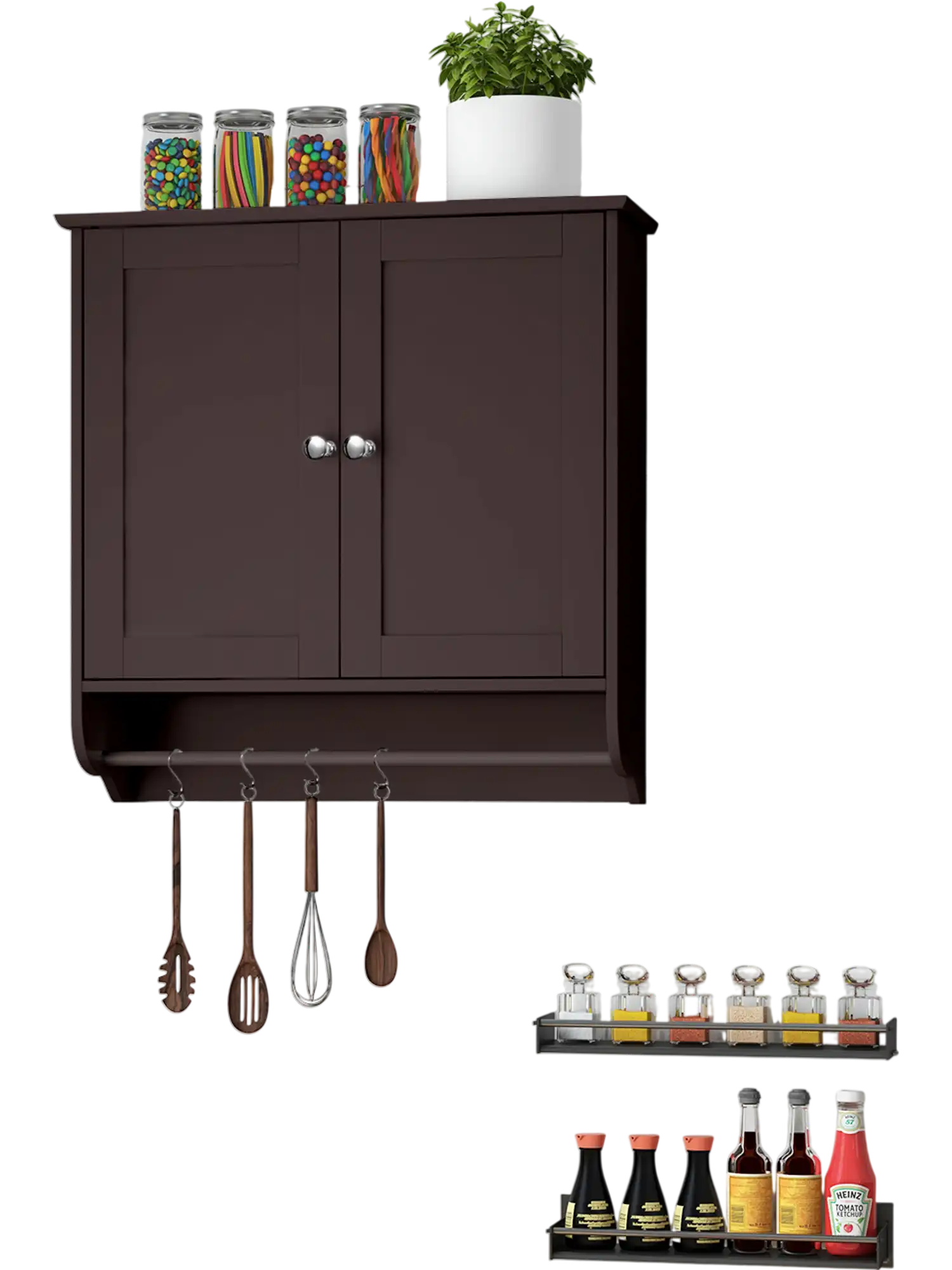Costway Wall Mounted Bathroom Medicine Storage Cabinet with Towel Bar Brown 49705382 New