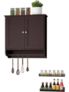 Wall-mounted brown bathroom storage cabinet with adjustable shelves and practical towel bar for efficient organization.