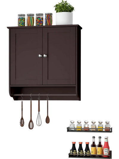 Costway Wall Mounted Bathroom Medicine Storage Cabinet with Towel Bar Brown 49705382 New