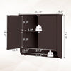 Wall mounted brown bathroom storage cabinet with adjustable shelves and towel bar, measuring 24" x 18" x 8".