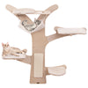Wall-mounted cat tower featuring a hammock, padded platforms, and sisal scratching mat for playful relaxation.