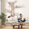 Wall-mounted cat tower featuring 4 padded platforms and a hammock for comfortable play and relaxation in natural wood.