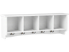 Wall-mounted coat rack in white with 4 cubbies and 5 double hooks, perfect for organizing entryways and saving space.