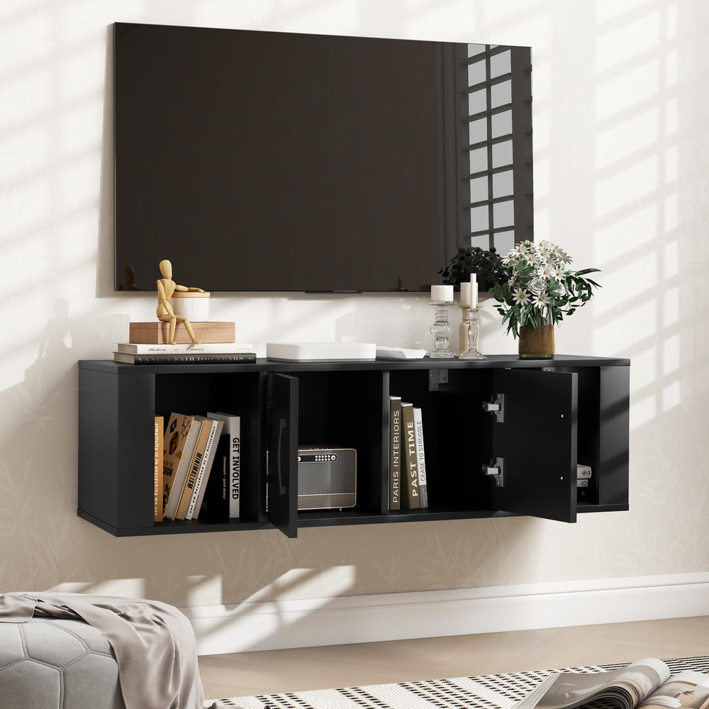 Wall Mounted Floating 2 Door Desk Hutch Storage Shelves - Gallery View 1 of 8