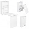 Wall-mounted fold-out convertible desk in white features ample storage and a wide tabletop, perfect for space-saving solutions.