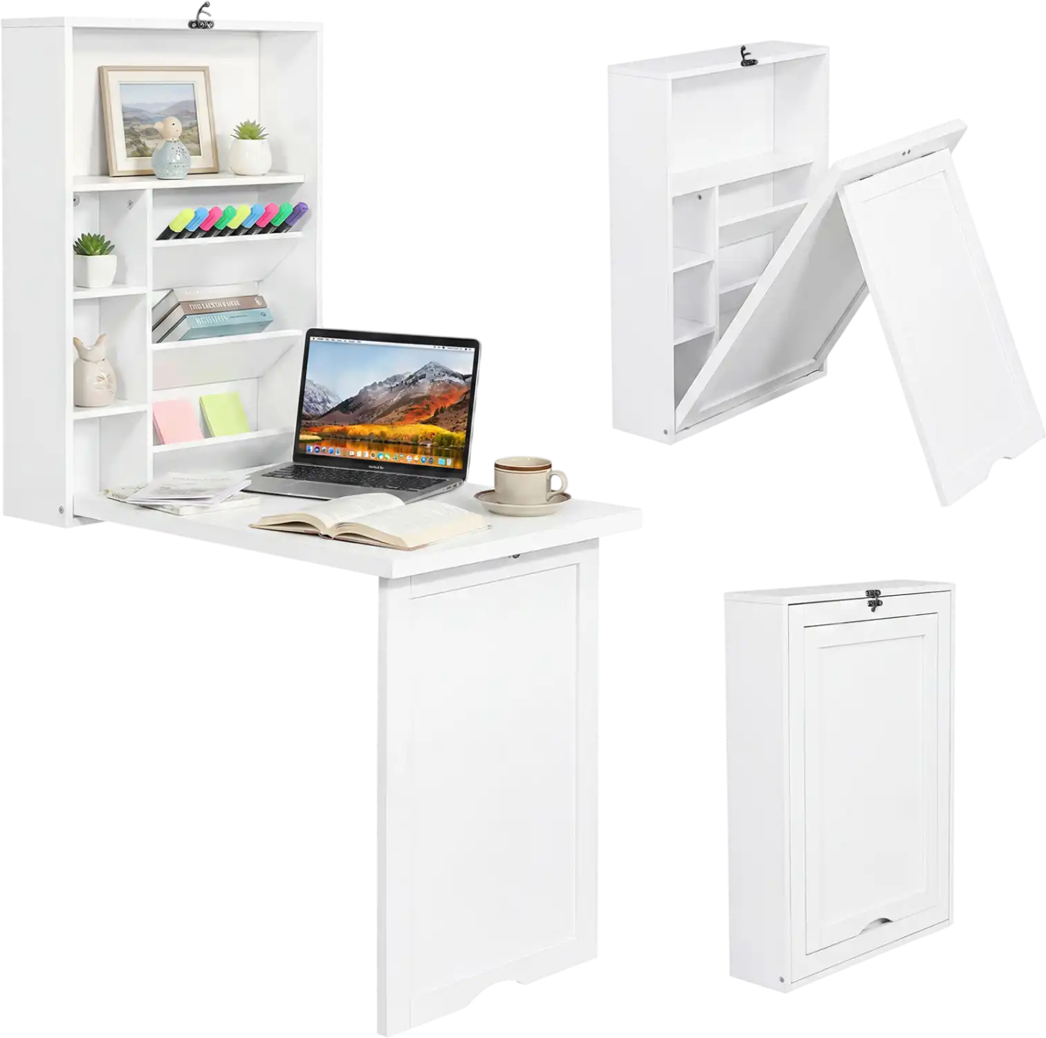 Costway Wall-Mounted Fold-Out Floating Desk Space Saver 71523406 New