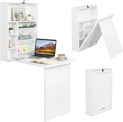 Costway Wall-Mounted Fold-Out Floating Desk Space Saver 71523406 New