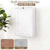 Wall-mounted white fold-out convertible desk with ample storage for laptops and decor, ideal for various rooms.