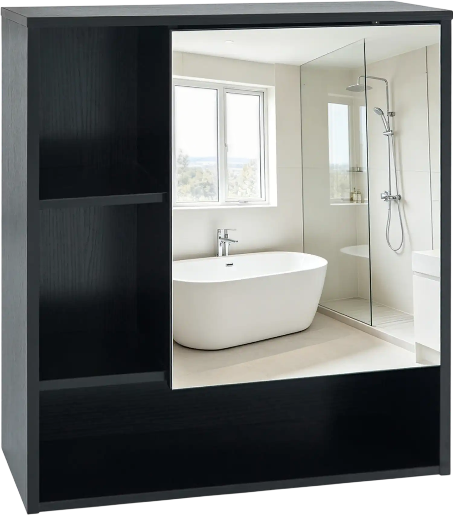 Costway Wall-Mounted Mirror Bathroom Cabinet w/ Hidden Shelves Open Compartments 90532609 New
