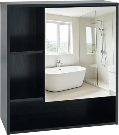 Costway Wall-Mounted Mirror Bathroom Cabinet w/ Hidden Shelves Open Compartments 90532609 New