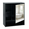 Elegant wall-mounted mirror cabinet in black, showcasing a spacious countertop and a clear mirror for daily routines.