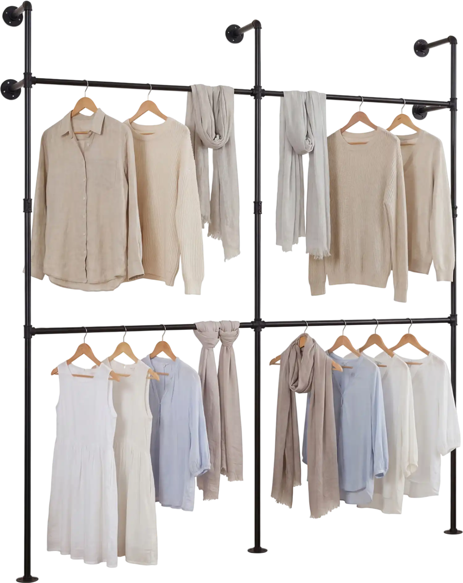 Costway Wall Mounted Pipe Clothing Rack 4 Rod Wardrobe 50255786 New