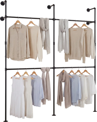 Costway Wall Mounted Pipe Clothing Rack 4 Rod Wardrobe 50255786 New