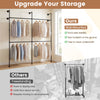 Wall-mounted pipe clothing rack in black with 4 hanging rods, designed for organized storage and easy cleaning.