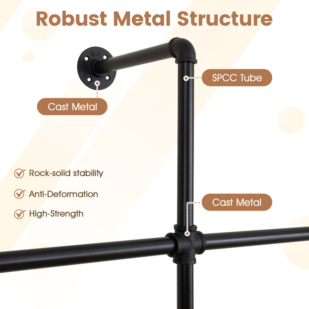Close-up of the robust metal structure of a wall-mounted clothing rack, featuring high-strength SPCC pipes for.