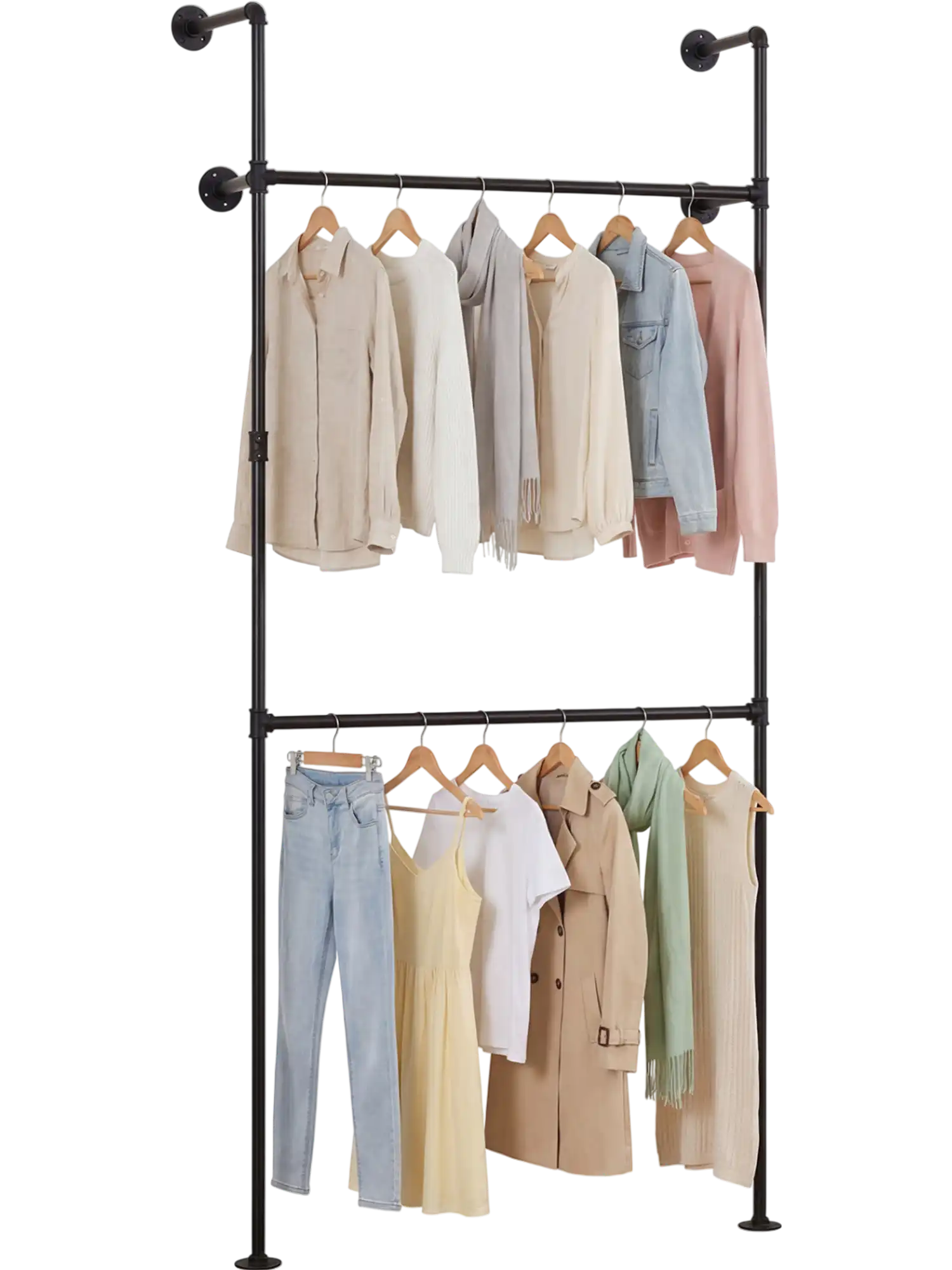 Costway Wall Mounted Pipe Clothing Rack 2 Hanging Rods 59644099 New