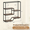 6-tier wall-mounted wine rack in rustic brown with metal frame, designed for wine bottles and glass storage.