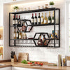 Wall Mounted Wine Rack 47" Large Floating Bar Shelves-Black - Gallery View 1 of 9