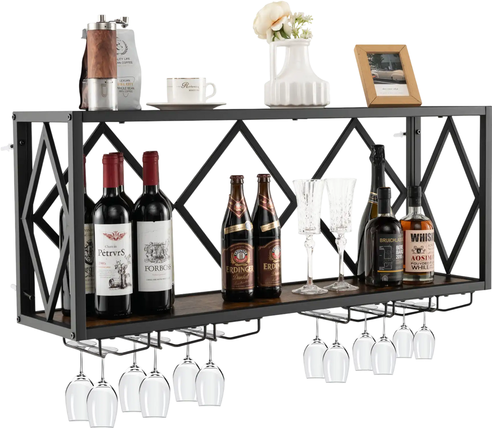 Wall Mounted Wine Rack for 39 Bottles and 12 Glasses