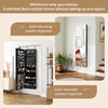 Wall and door-mounted mirrored jewelry cabinet in black with LED lights, spacious storage, and lockable design for.