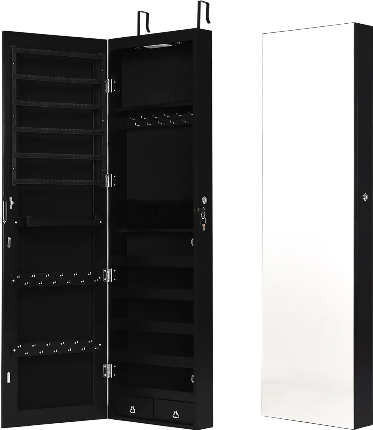 Costway Mirrored Jewelry Armoire Cabinet Wall/Door Mounted w/ Lights 06537491 New