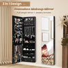 Wall-mounted jewelry cabinet with full-length mirror, featuring LED lights, hooks, and spacious storage for organized.
