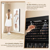 Full-length mirror jewelry cabinet in black with LED lights, featuring spacious storage for rings, necklaces, and more.