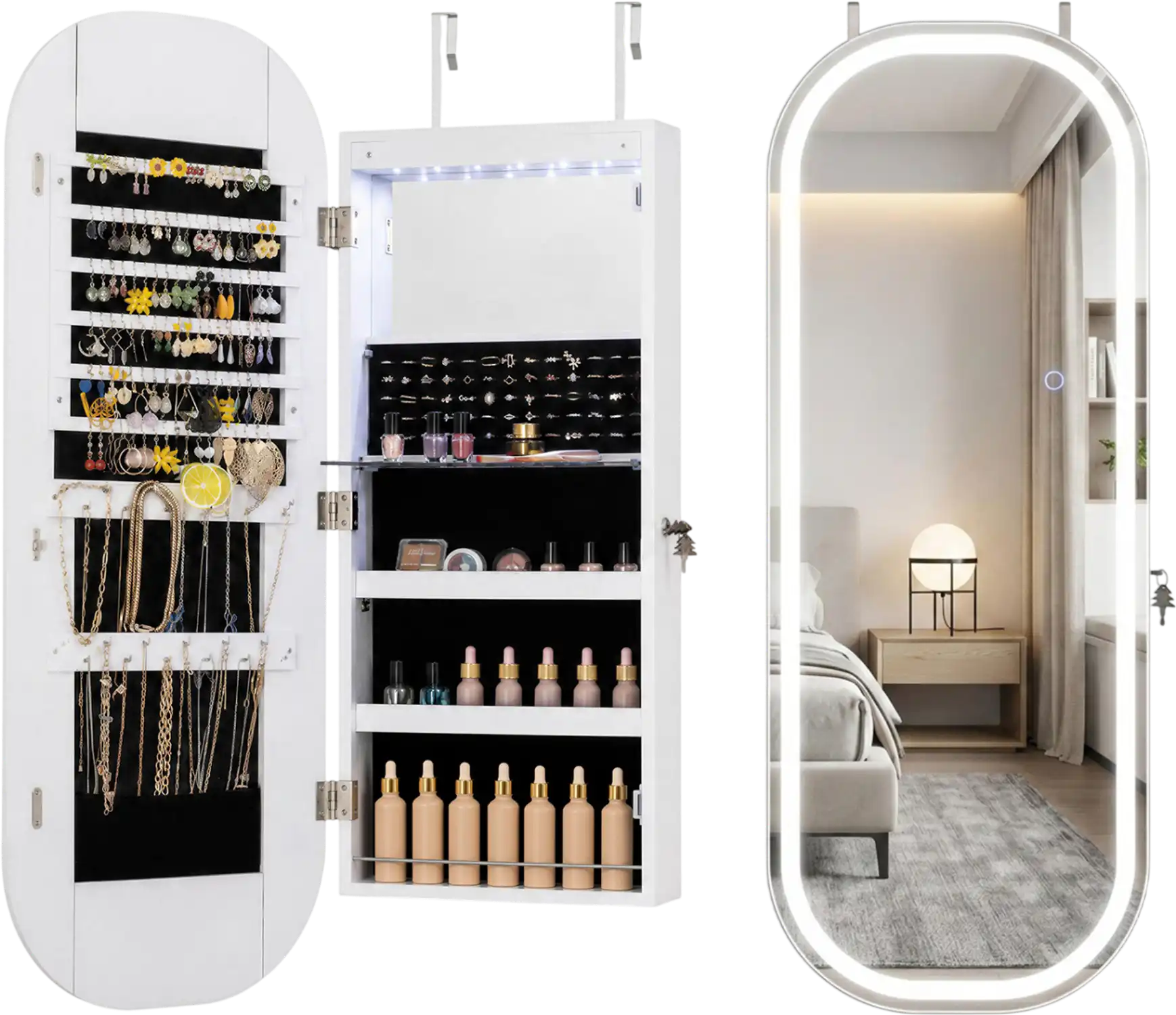 Costway Wall/Door Mounted Mirror Jewelry Cabinet 3-Color Adjustable Mirror 61251048 New