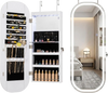 Jewelry cabinet with a built-in vanity mirror, 2-tier storage shelves, and adjustable LED lighting for versatile organization.