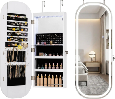 Costway Wall/Door Mounted Mirror Jewelry Cabinet 3-Color Adjustable Mirror 61251048 New