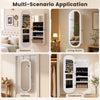 Wall and door mounted mirror jewelry cabinet featuring 108 earring slots, adjustable lighting, and versatile storage options.