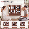 Wall-mounted Jumbo 4-in-a-Row game in walnut finish features acrylic discs for fun gameplay in garages or game rooms.