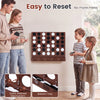 Wall-mounted Metal Connect-4 game in walnut finish features acrylic discs and a bottom tray for easy cleanup and play.