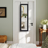 Full-length mirror with jewelry cabinet in black, wall or door mounted, featuring LED lights and velvet lining for.