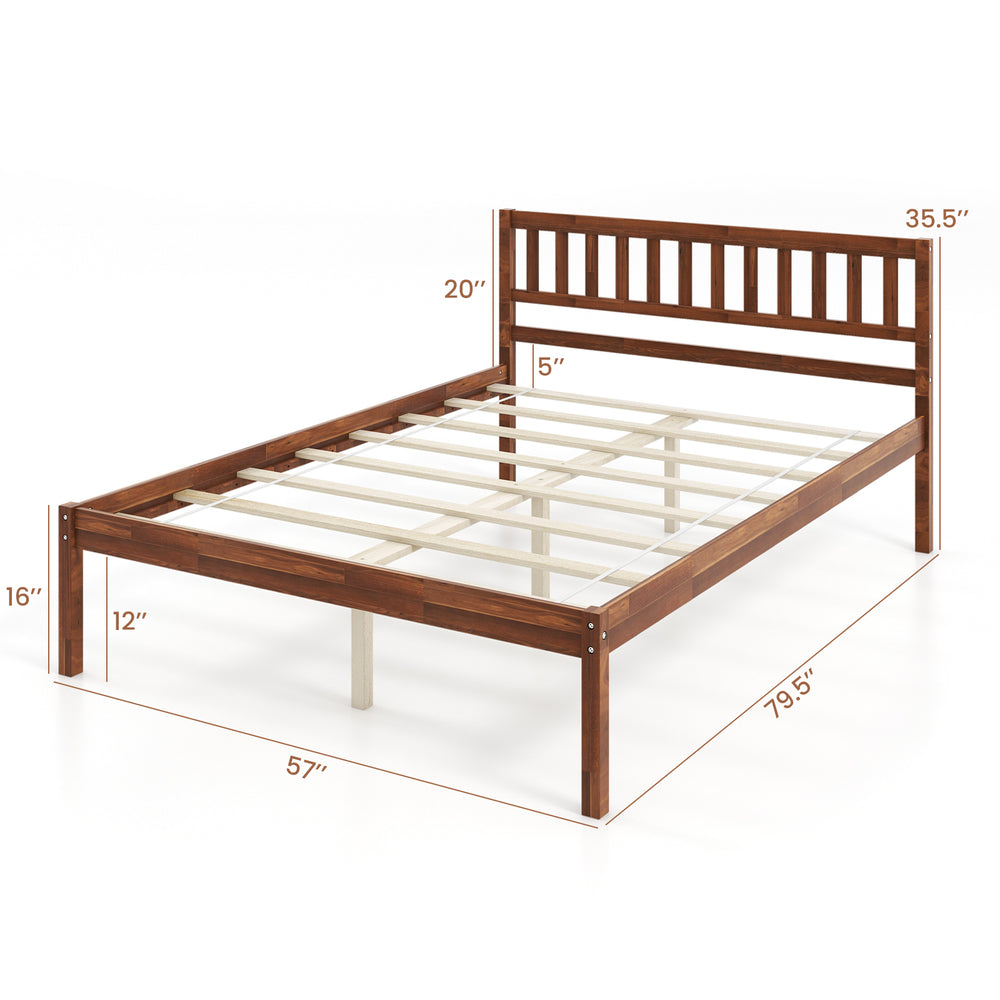 Wood bed frame with headboard and slat support, full size, 12" under-bed storage, sturdy and noise-free design.